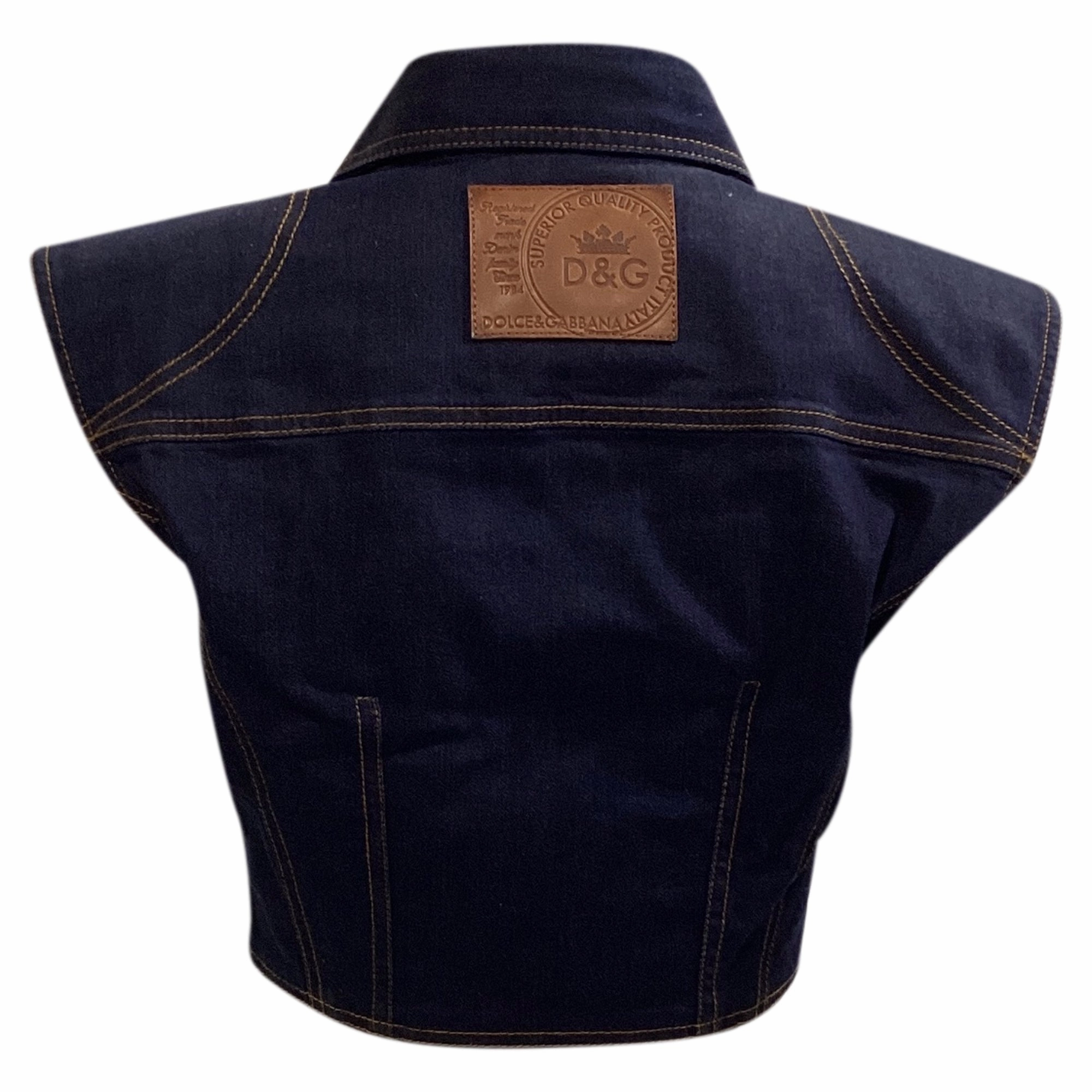 Dolce & Gabbana Cropped Vest Top in Blue Cotton Denim