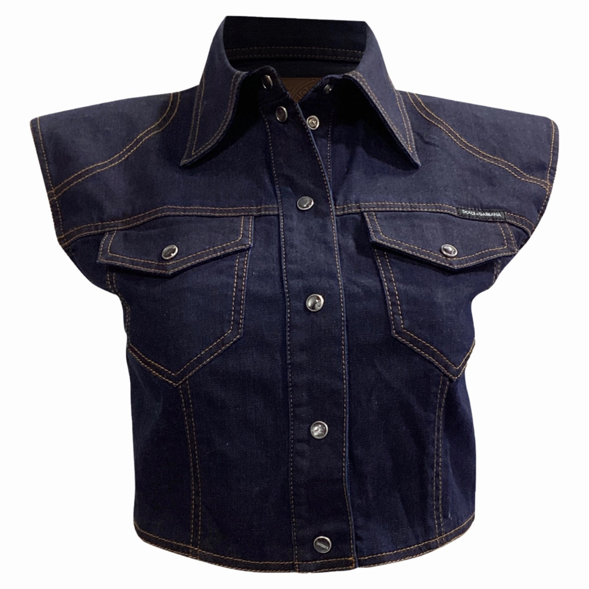 Dolce & Gabbana Cropped Vest Top in Blue Cotton Denim