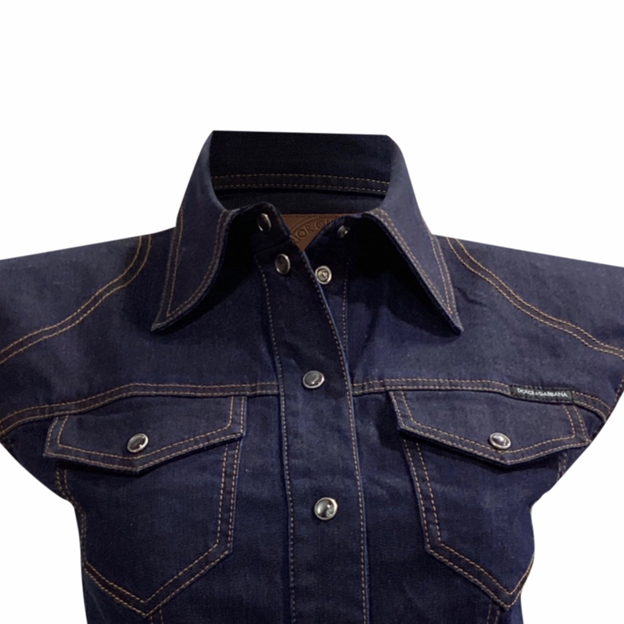 Dolce & Gabbana Cropped Vest Top in Blue Cotton Denim