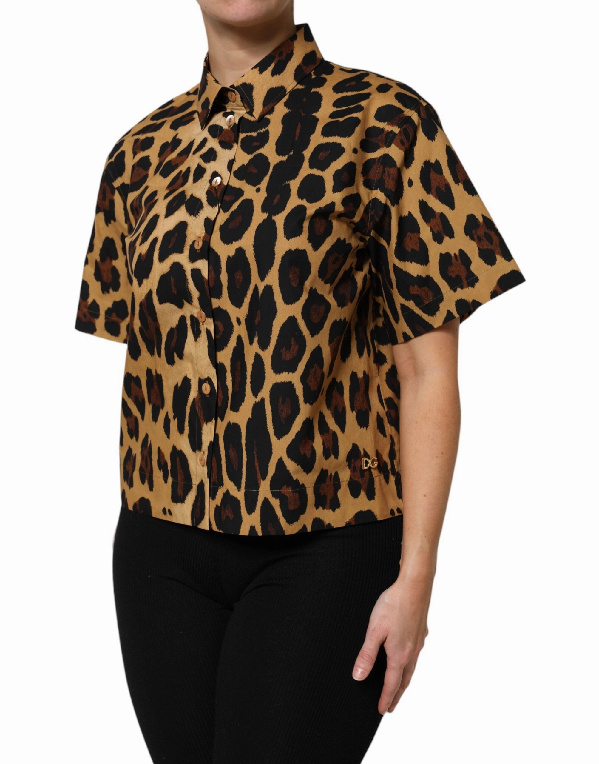 Dolce & Gabbana Leopard Short Sleeve Colla Polo Women's Top