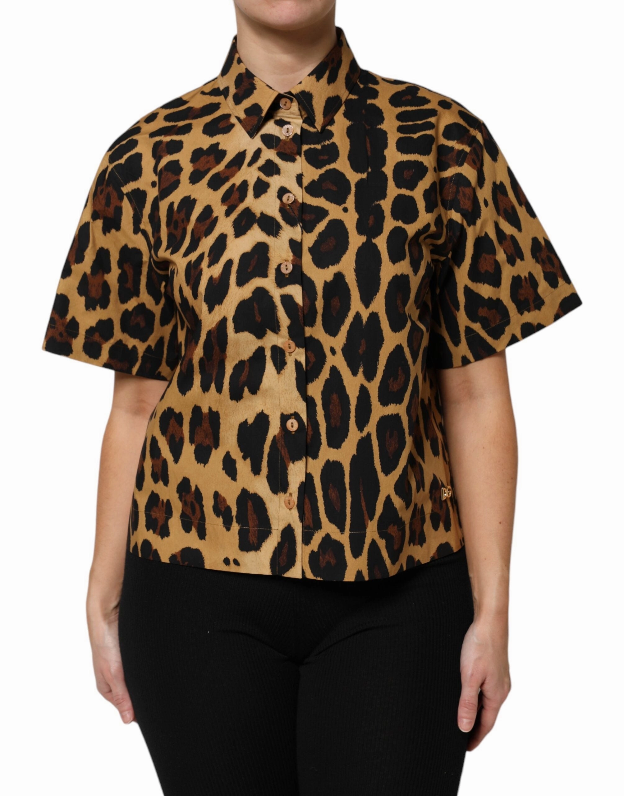 Dolce & Gabbana Leopard Short Sleeve Colla Polo Women's Top