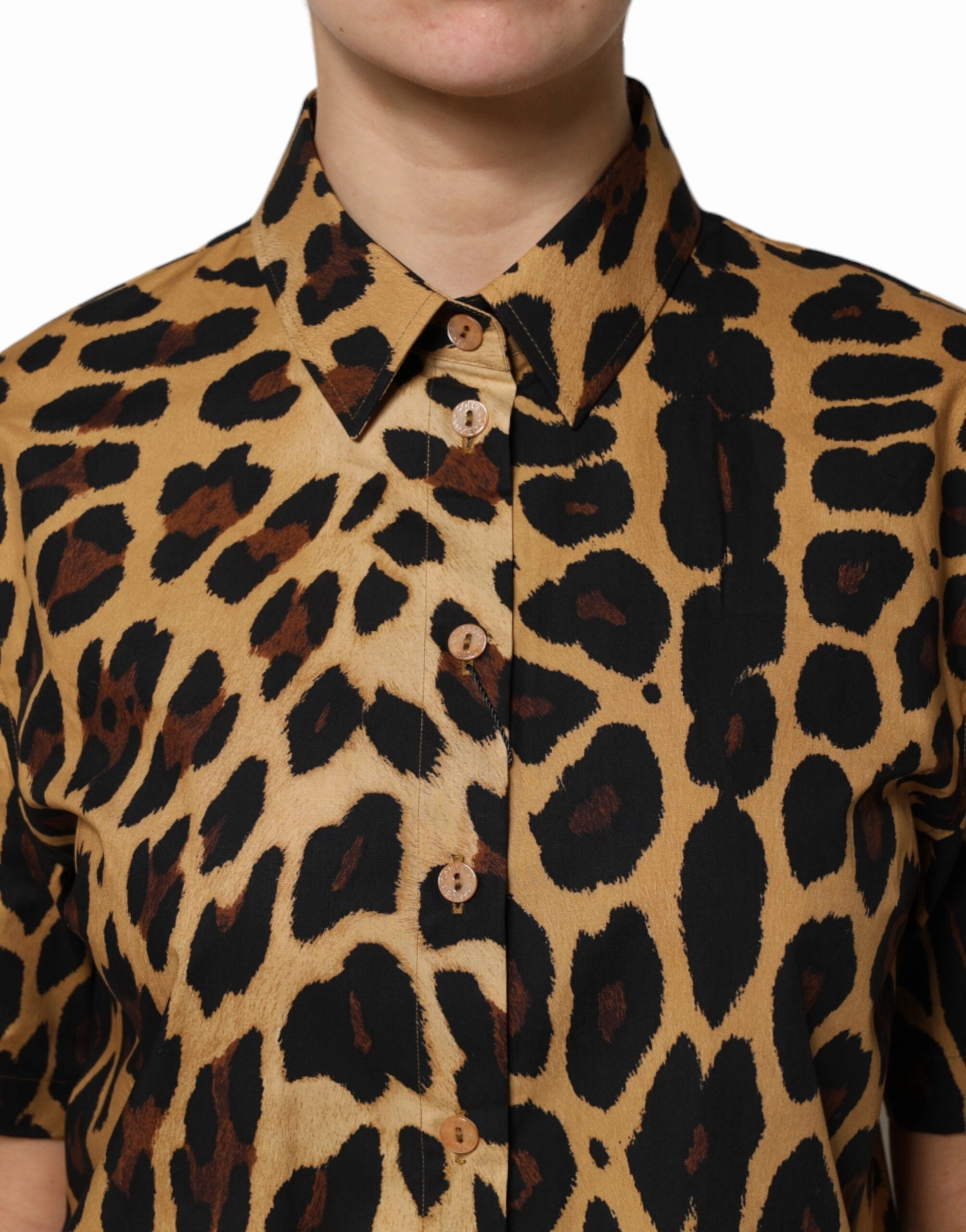 Dolce & Gabbana Leopard Short Sleeve Colla Polo Women's Top