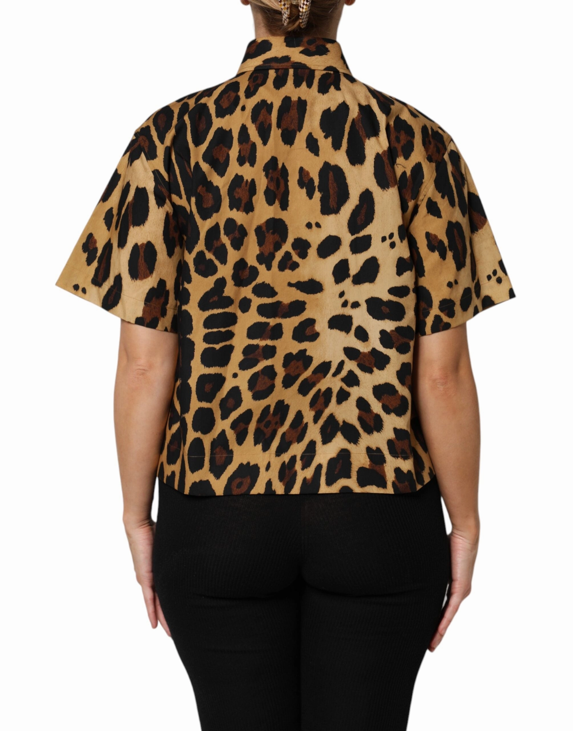 Dolce & Gabbana Leopard Short Sleeve Colla Polo Women's Top