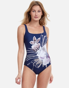 Dolce Vita Square Neck Swimsuit - Navy Gottex - Gottex swimsuits discount