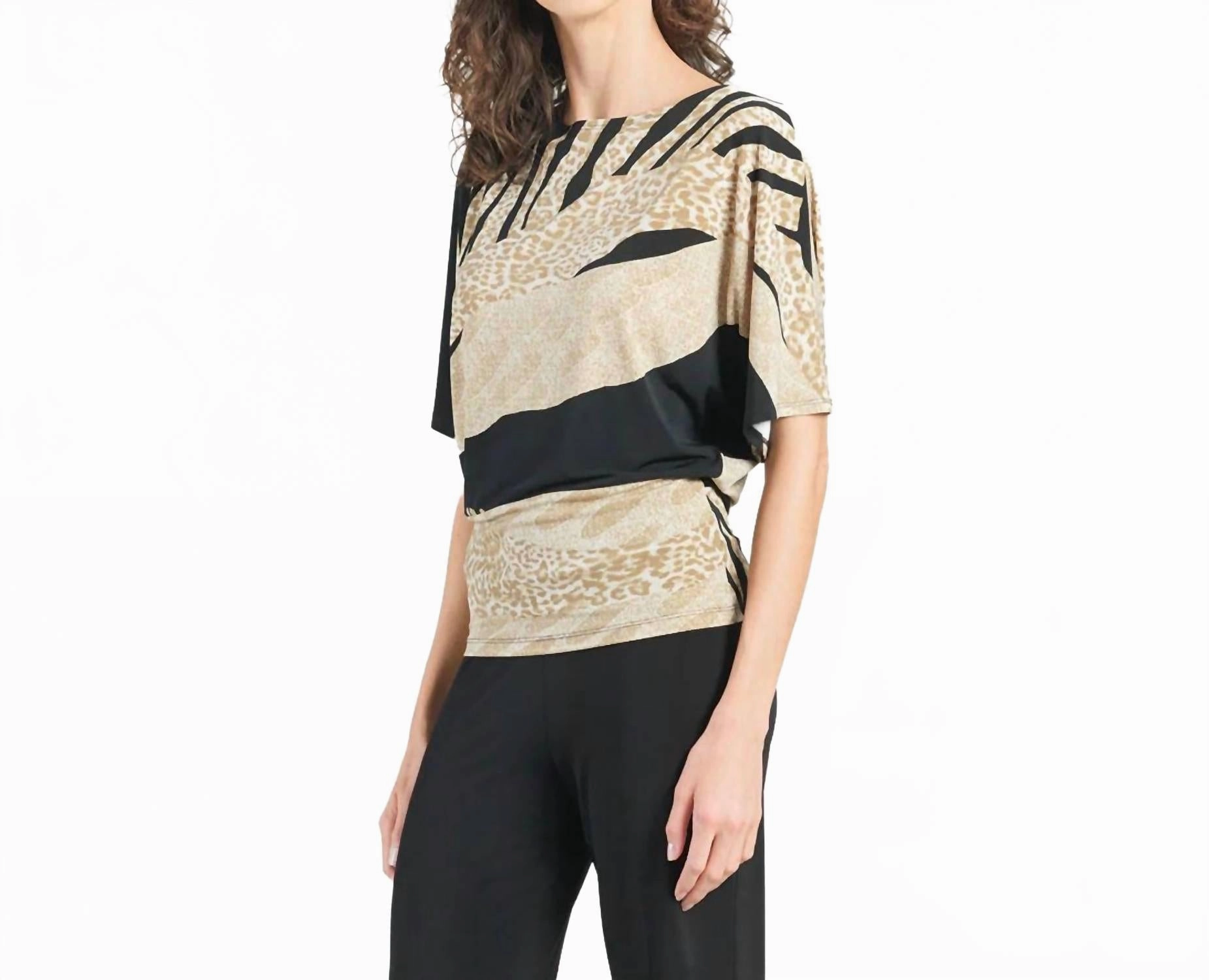 Dolman Half Sleeve Top In Beige/black