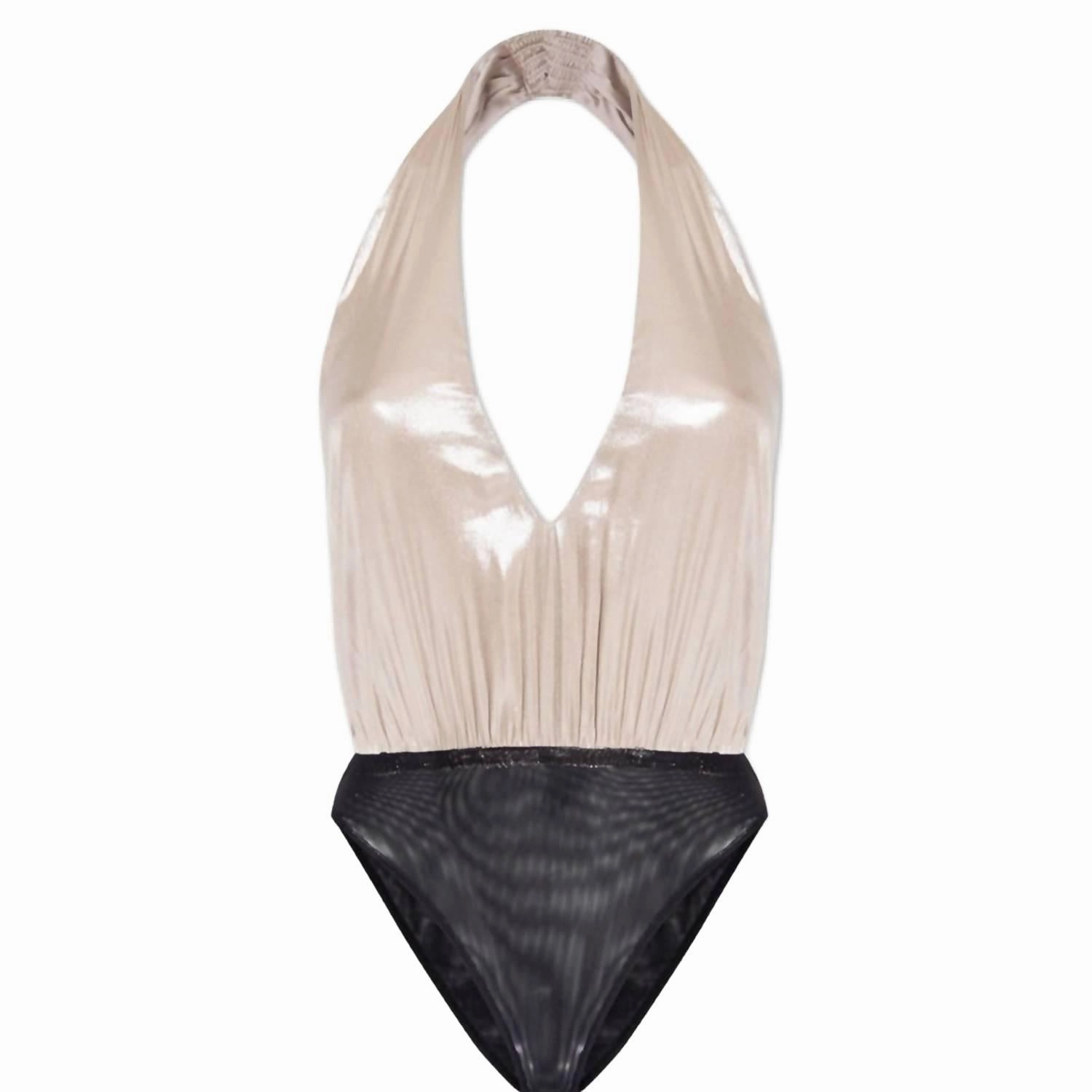 Dora Plunge Bodysuit In Champagne Pink