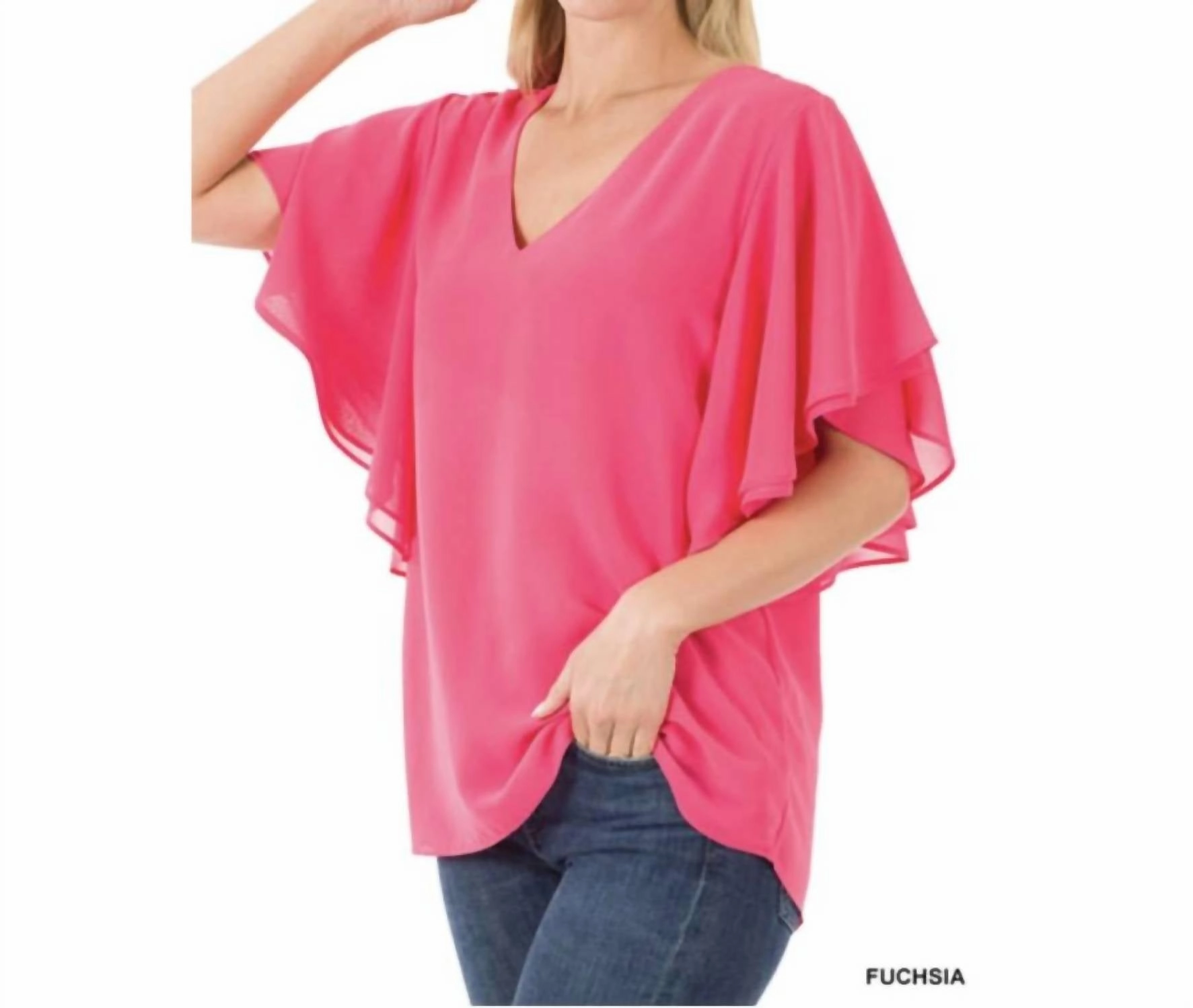 Double Layer Chiffon Top In Fuchsia