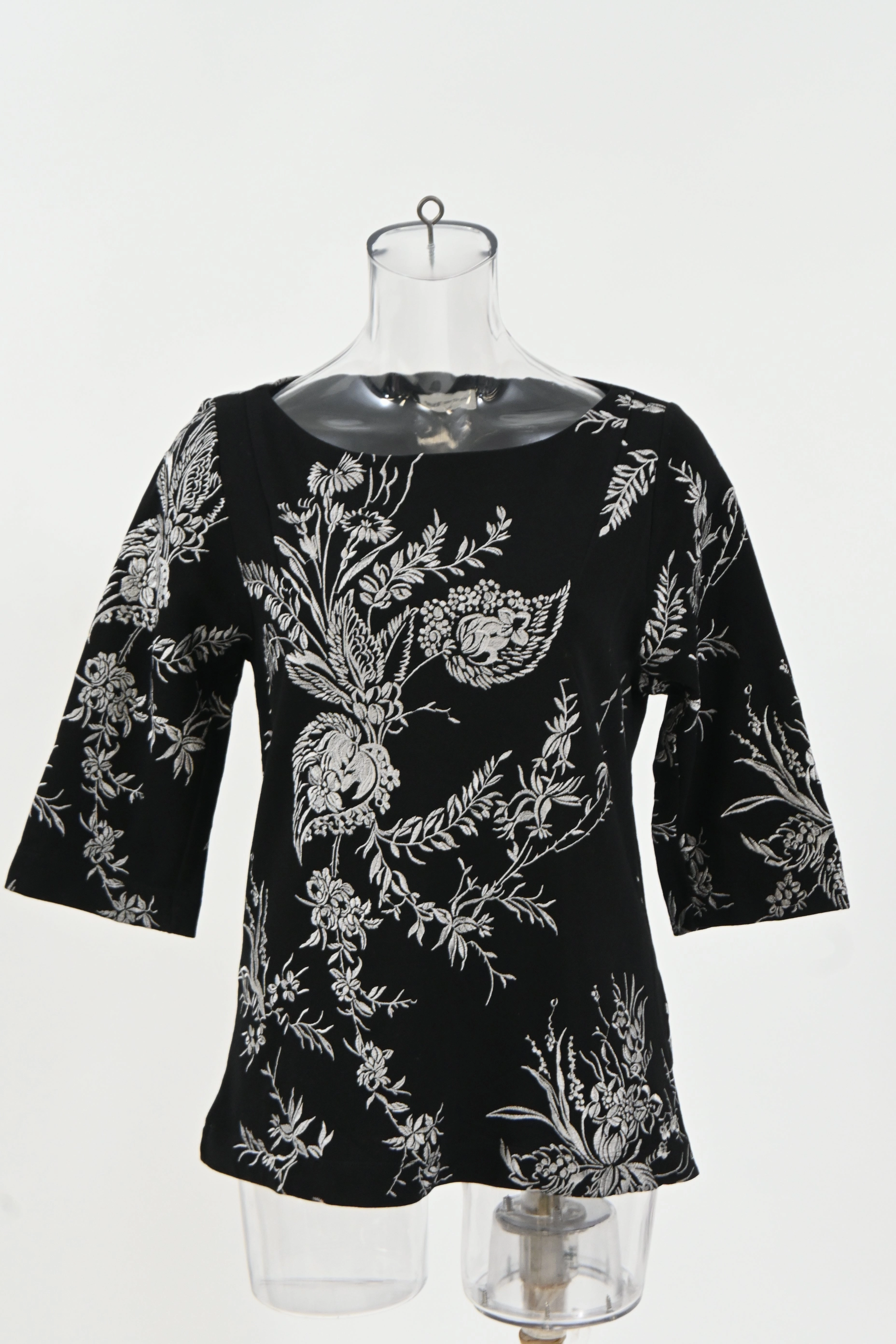 Dries Van Noten Embroidered 3/4 Sleeve Blouse in Black Cotton
