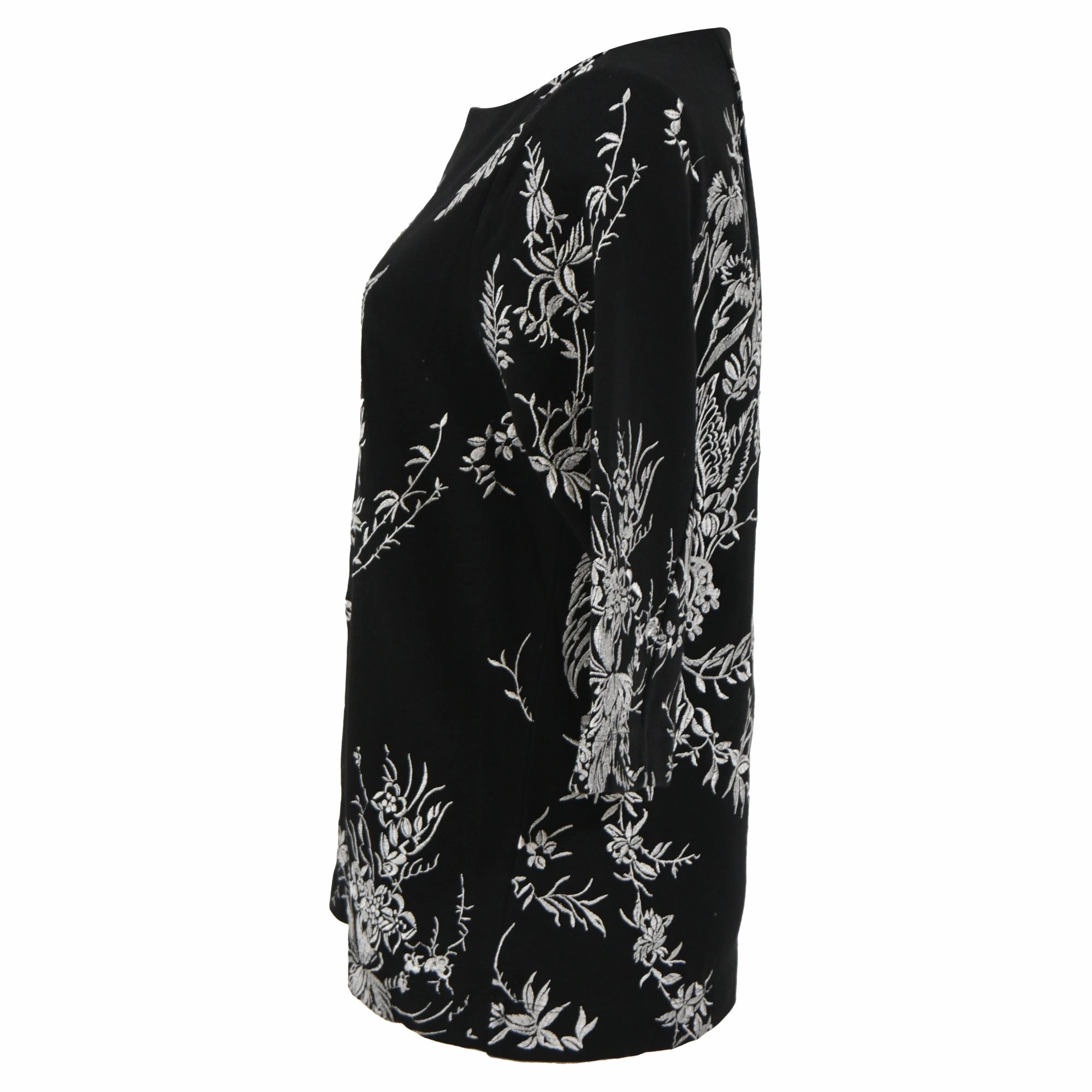 Dries Van Noten Embroidered 3/4 Sleeve Blouse in Black Cotton