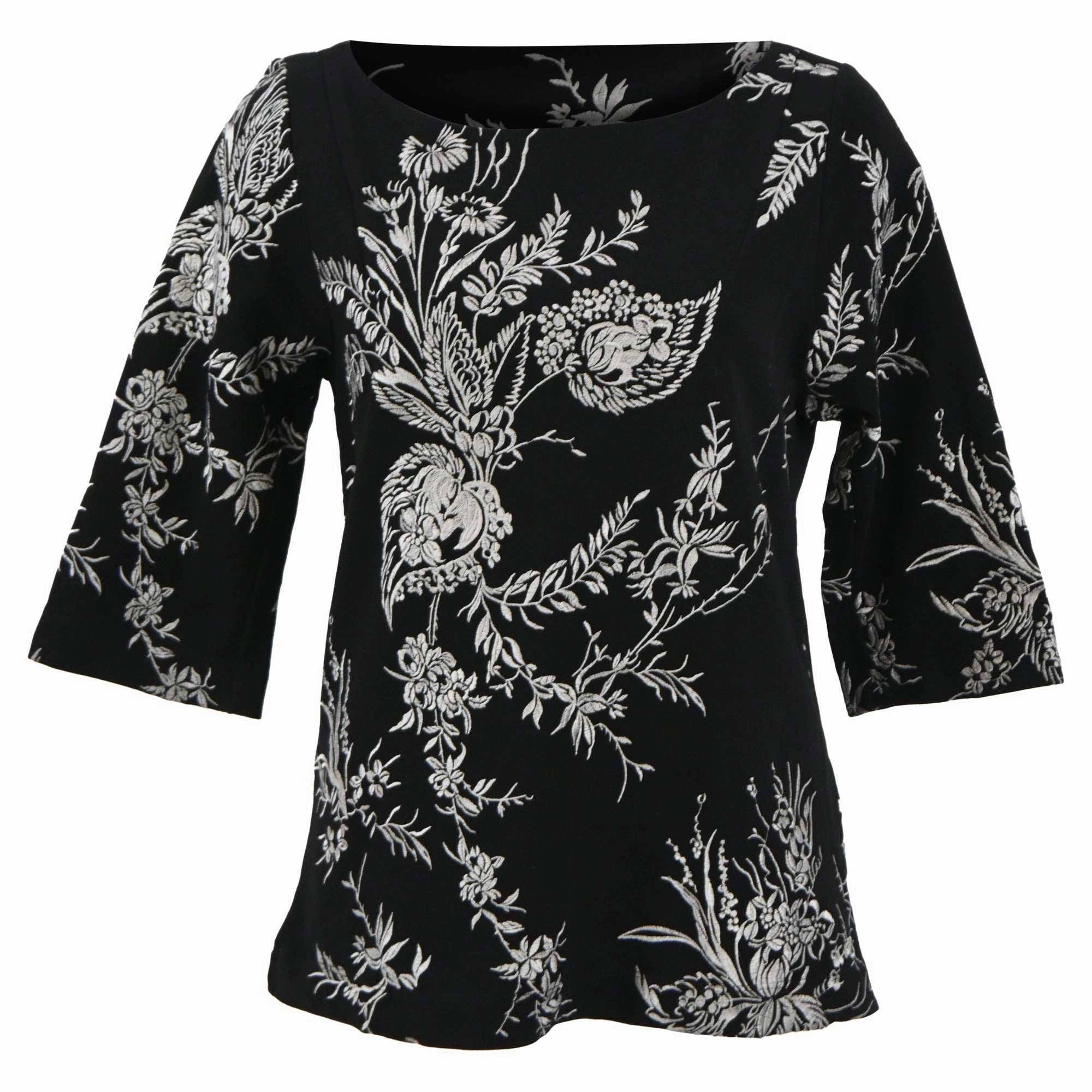Dries Van Noten Embroidered 3/4 Sleeve Blouse in Black Cotton