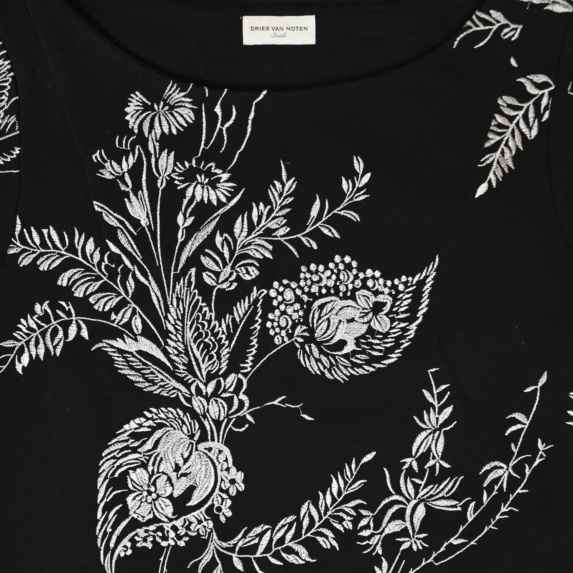 Dries Van Noten Embroidered 3/4 Sleeve Blouse in Black Cotton