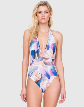 Dusk to Dawn Deep Plunge Halter Swimsuit - Multi Gottex - Gottex swimsuits discount