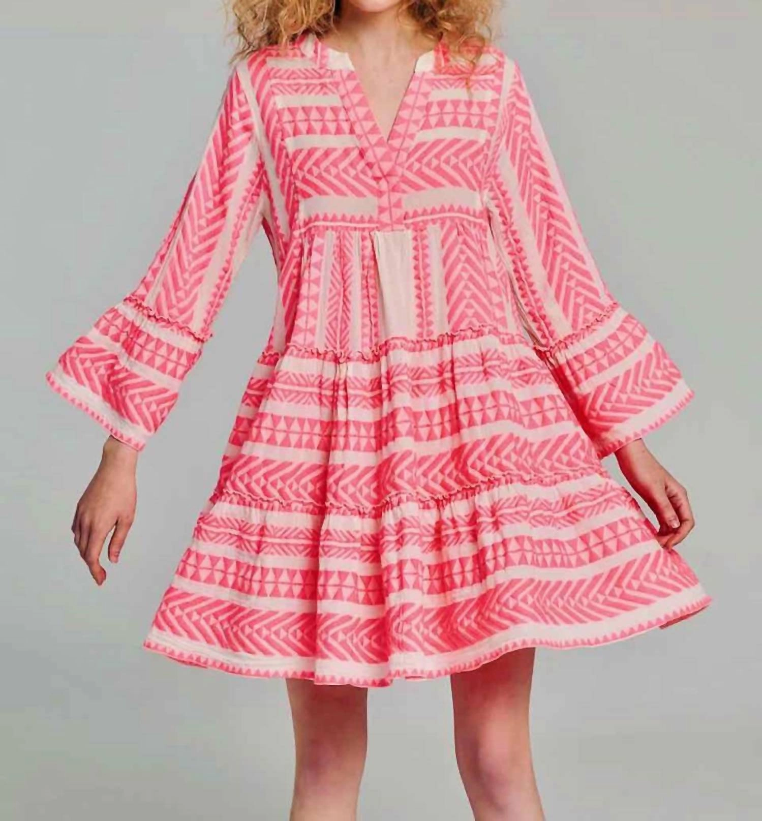 Ella A-Line Dress In Neon Pink/off White