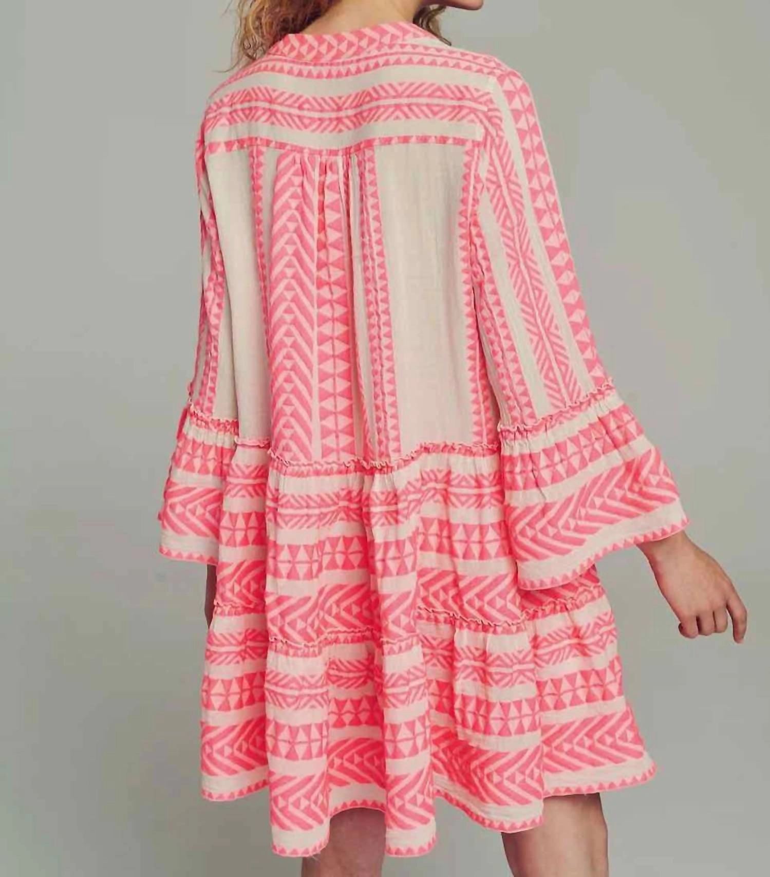 Ella A-Line Dress In Neon Pink/off White