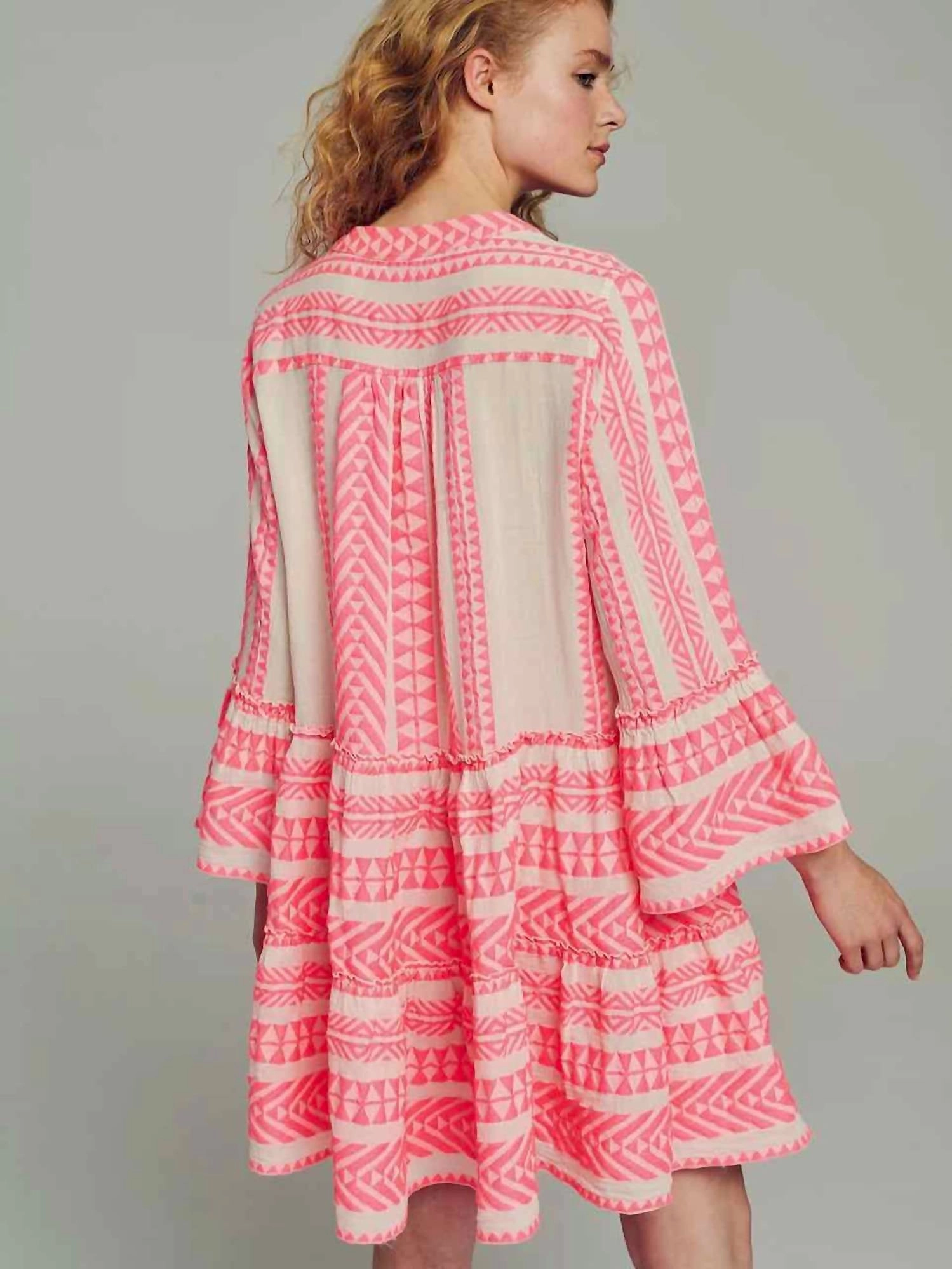 Ella A-Line Dress In Neon Pink/off White