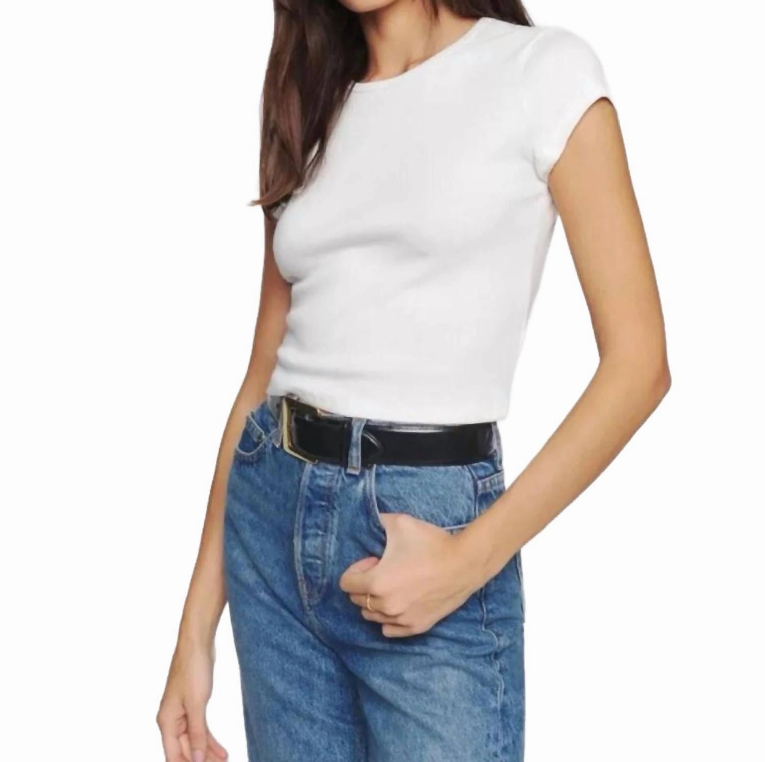 Ella Rib Crewneck Top In White