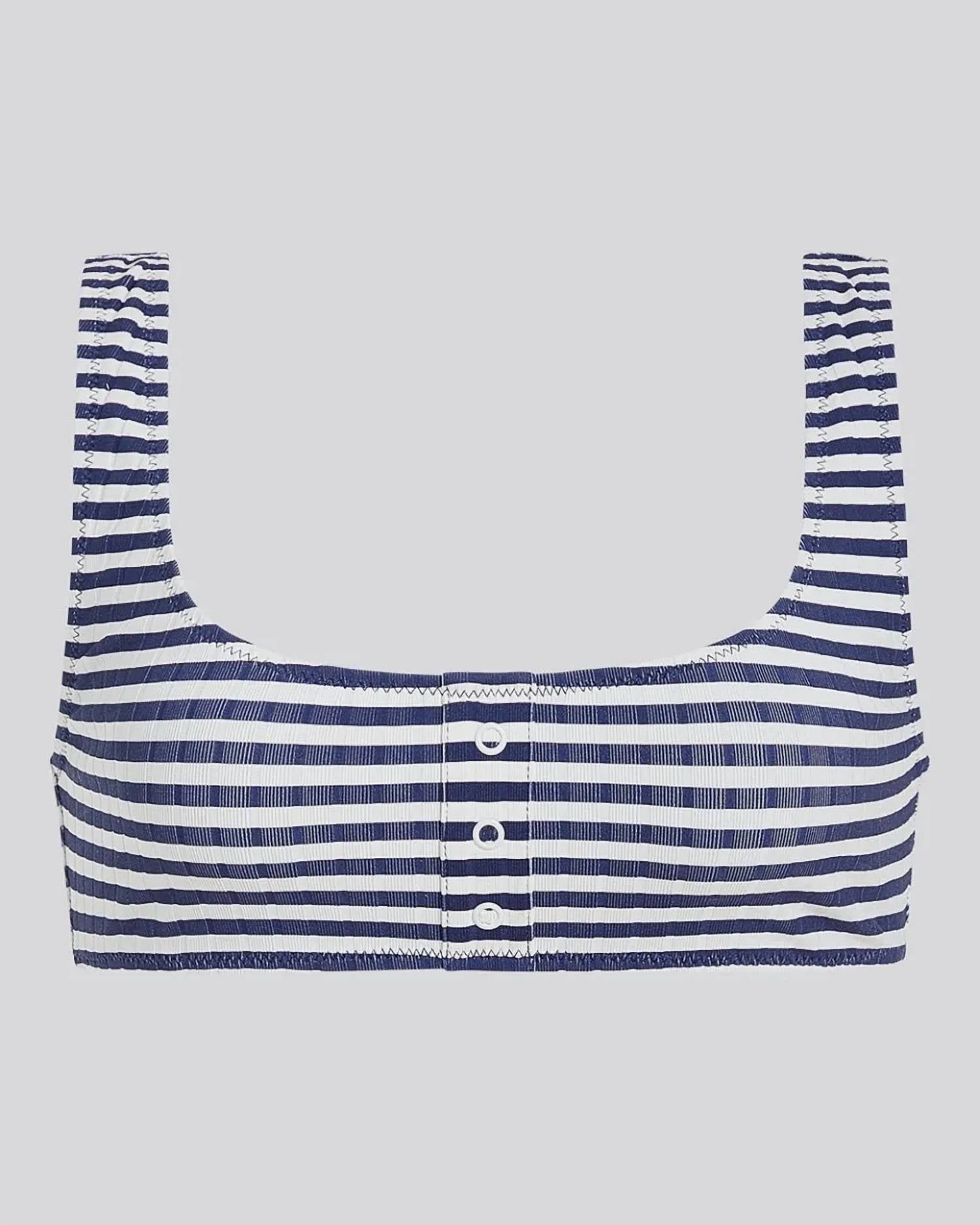 Elle Button Bikini Top In French Navy Stripe