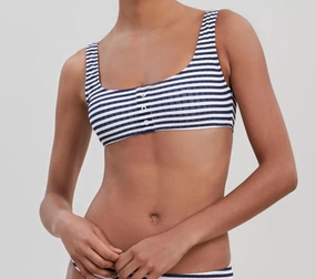 Elle Button Bikini Top In French Navy Stripe Swim Womens - mesh swimwear sale