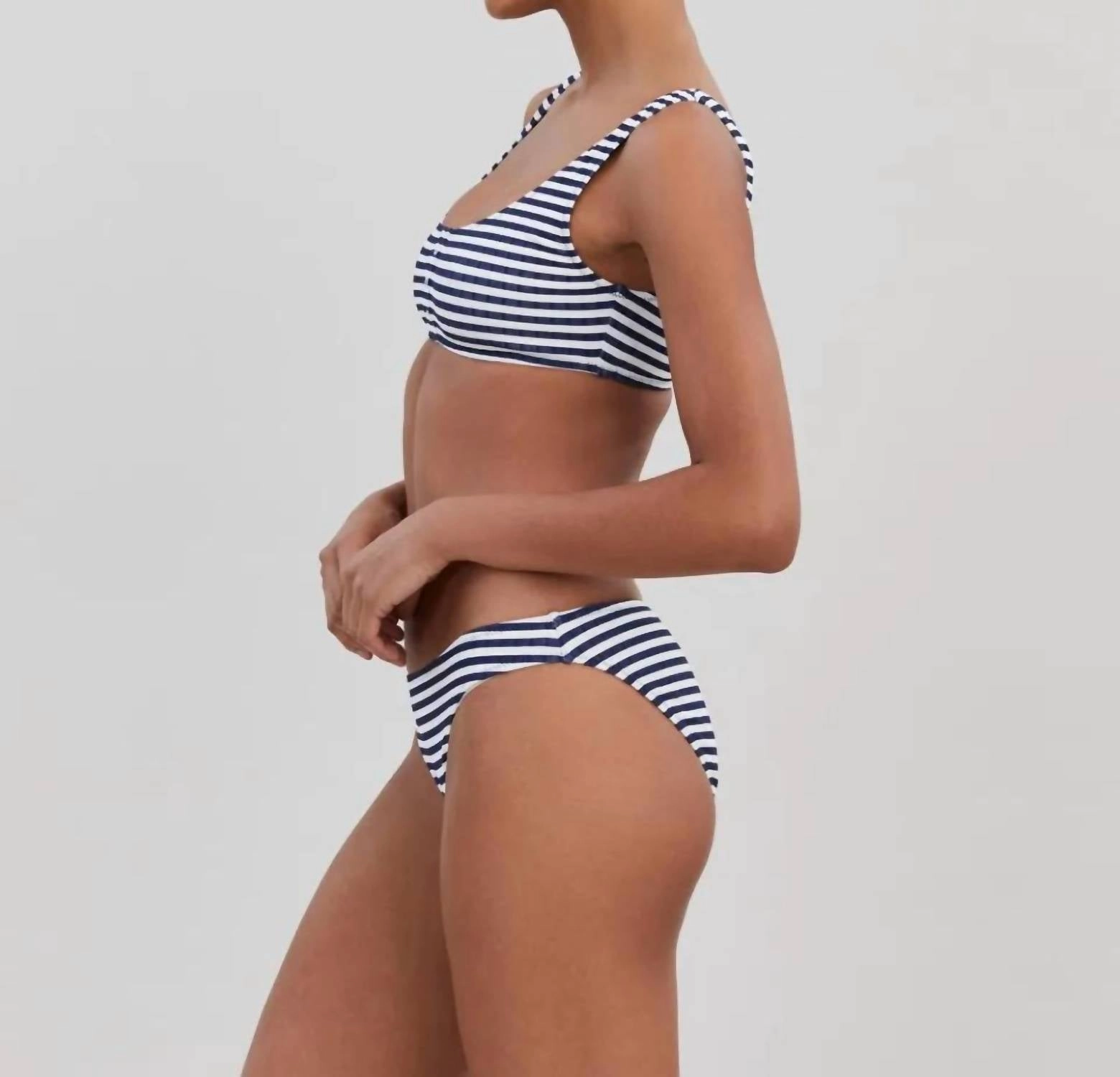 Elle Button Bikini Top In French Navy Stripe