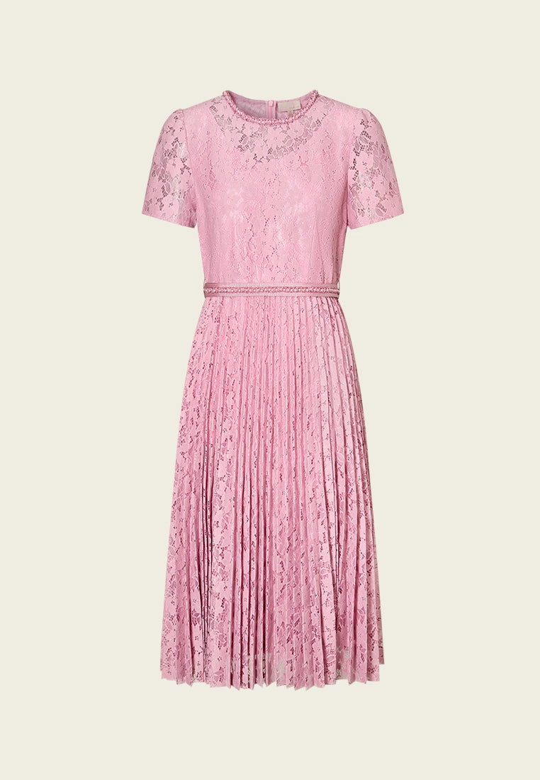 Embellished-trim Sequin-detail Lace Dress