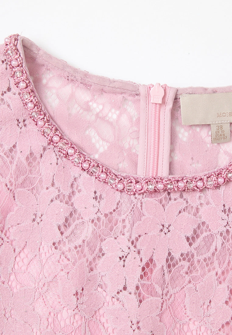 Embellished-trim Sequin-detail Lace Dress