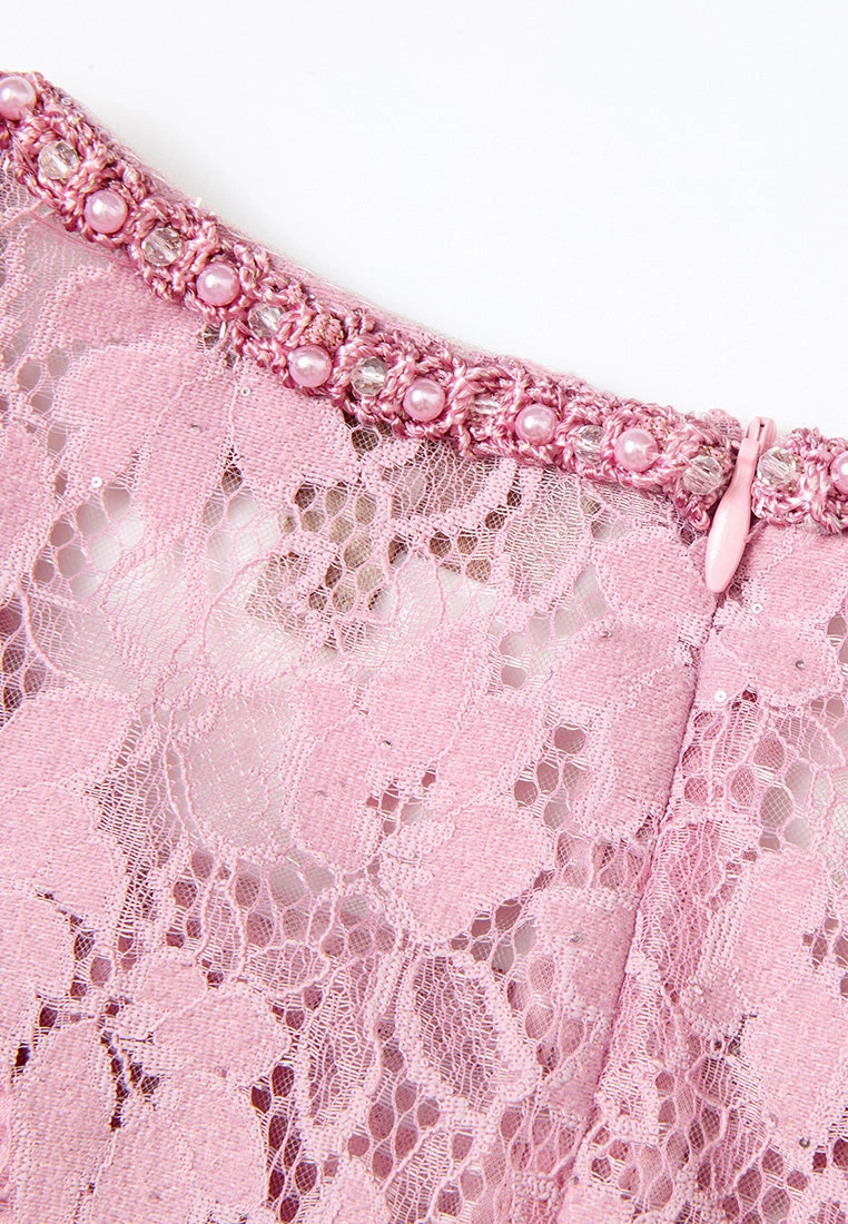 Embellished-trim Sequin-detail Lace Dress