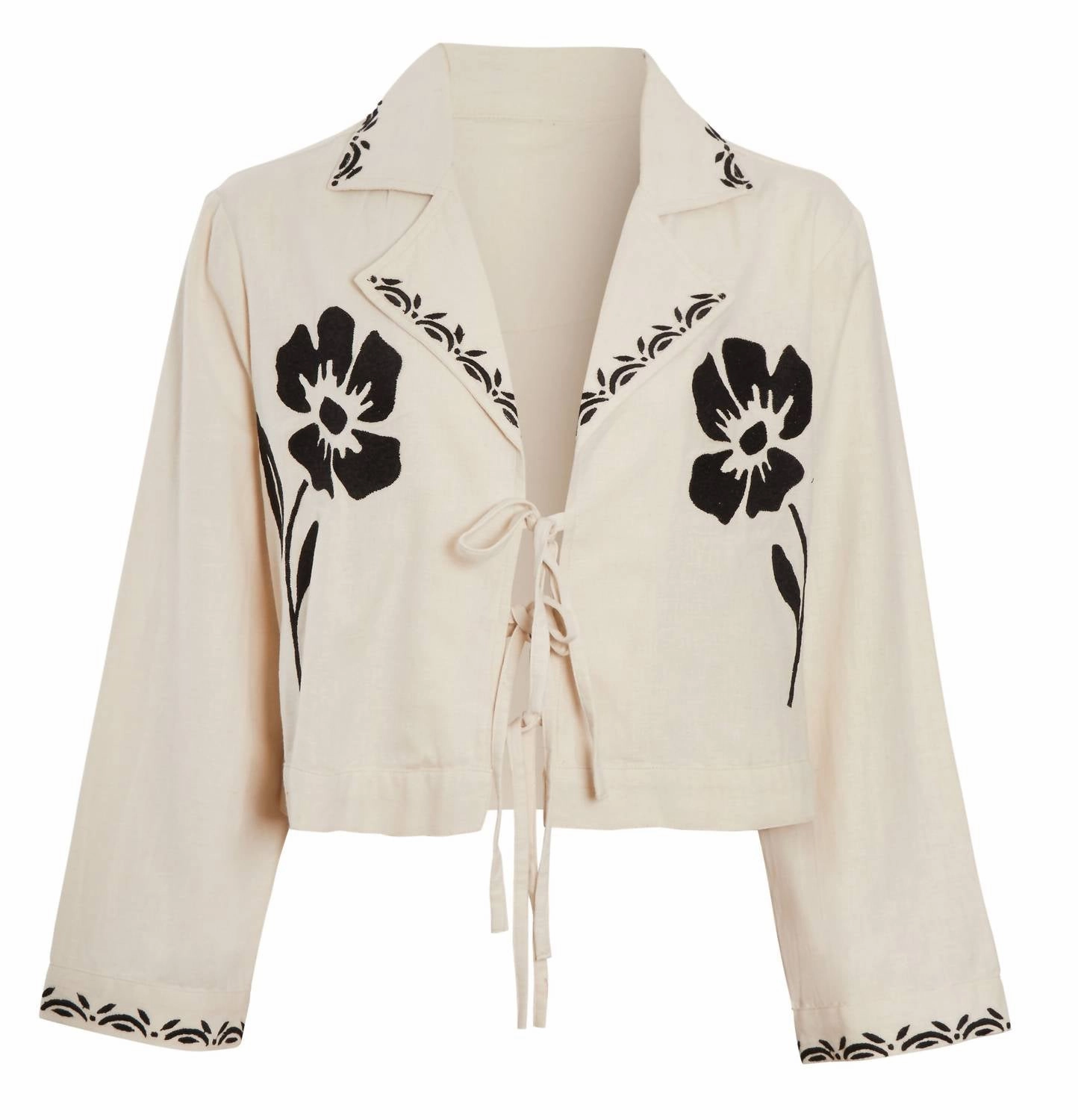 Embroidered Tie Detail Shirt In Stone