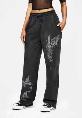 Entwined Rose Graphic Print Straight Leg Joggers Bottoms Womens - women's jeans sale
