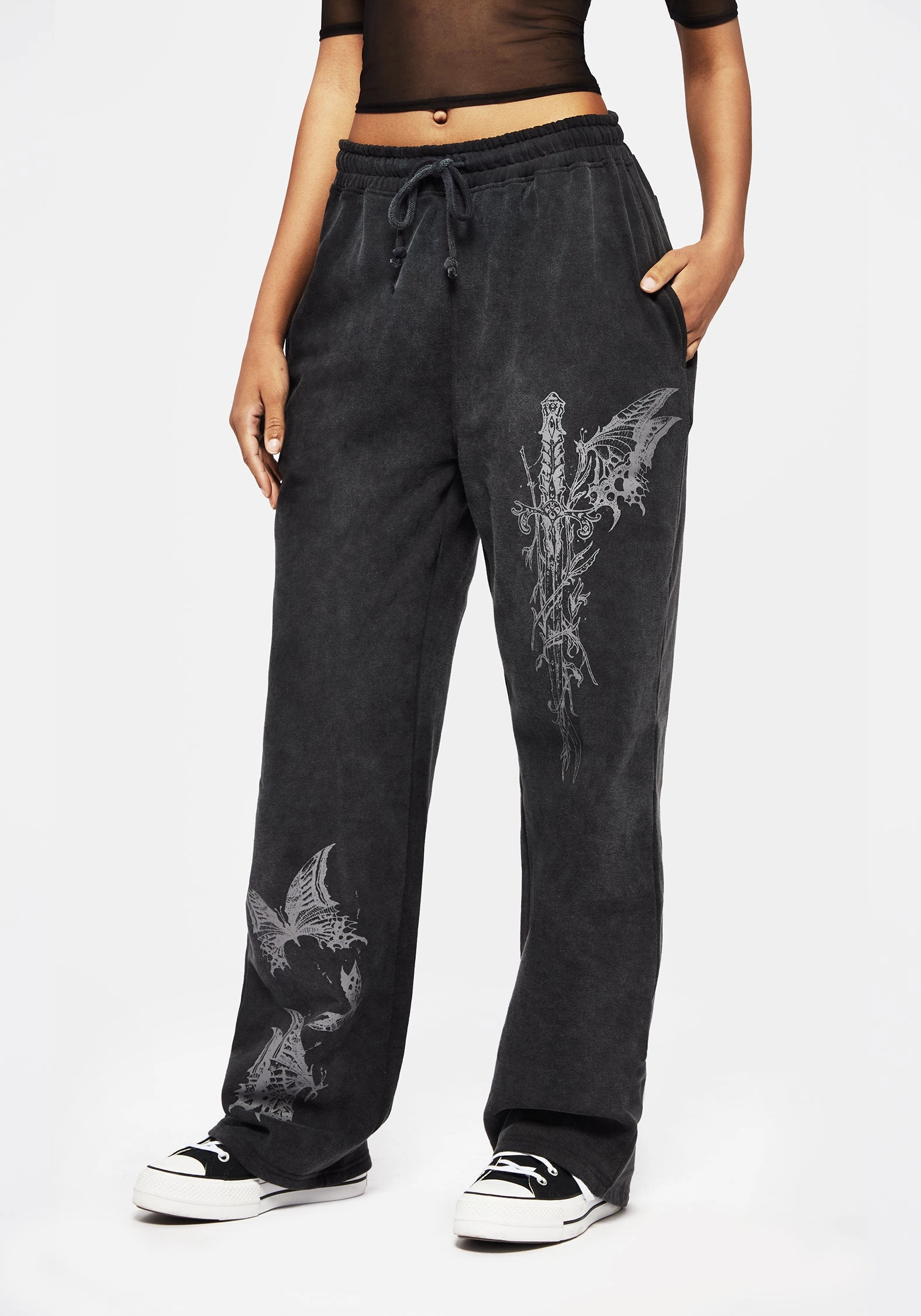 Entwined Rose Graphic Print Straight Leg Joggers Bottoms Womens - women's jeans sale