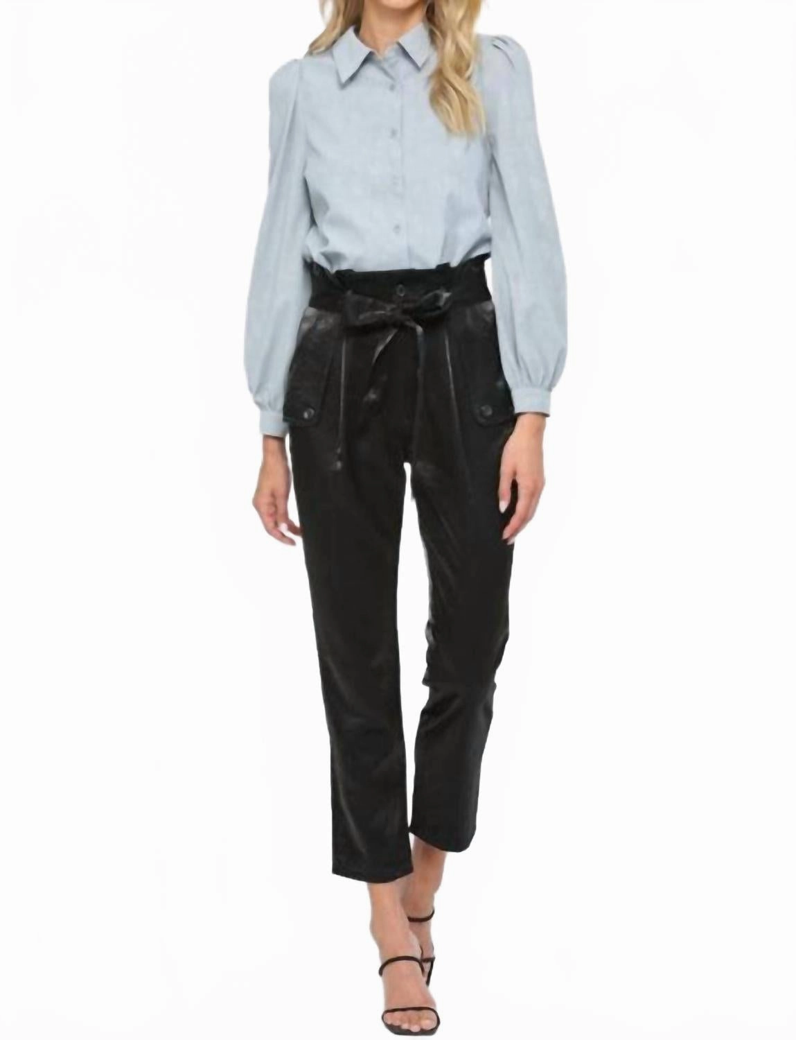 Essential Textile Puff Sleeve Button Down Shirt In Powder Blue