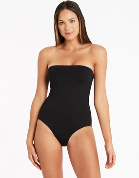 Essentials High Leg Bandeau Swimsuit - Black Sea Level - Sea Level swimwear clearance