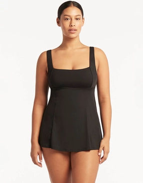 Essentials Square Neck Swim Dress - Black Sea Level - Sea Level swimwear clearance