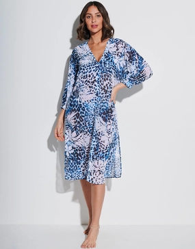 Ethnic Palm Midi Beach Shirt - Blue Roidal - Roidal activewear best price