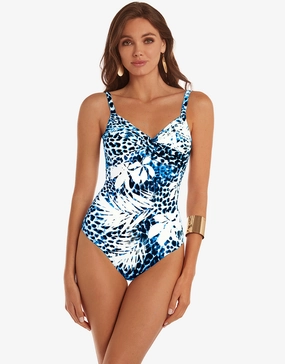 Ethnic Palm Underwired Crossover Swimsuit - Blue Roidal - Roidal activewear best price