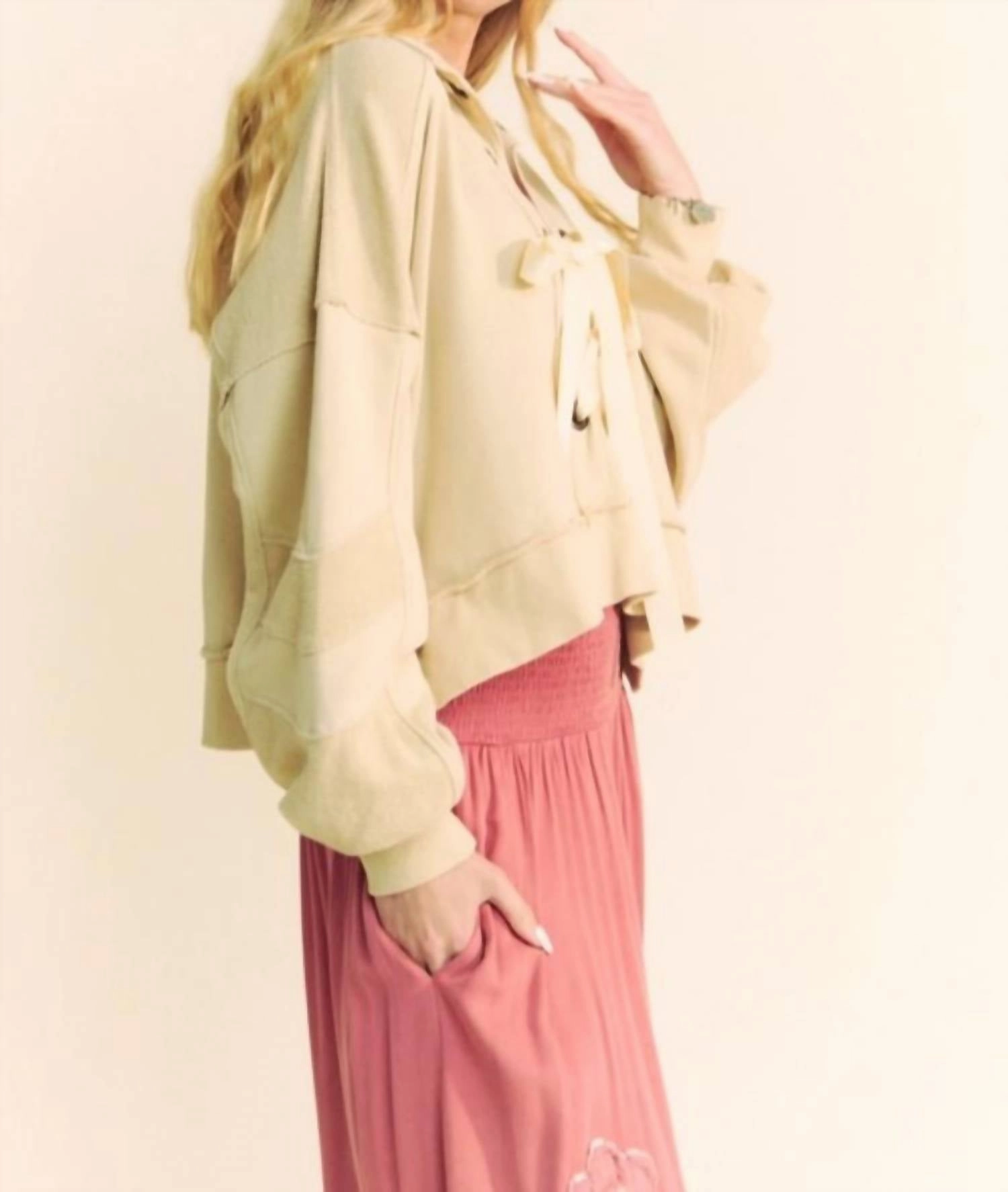 Eyelet Lace Up Top In Natural