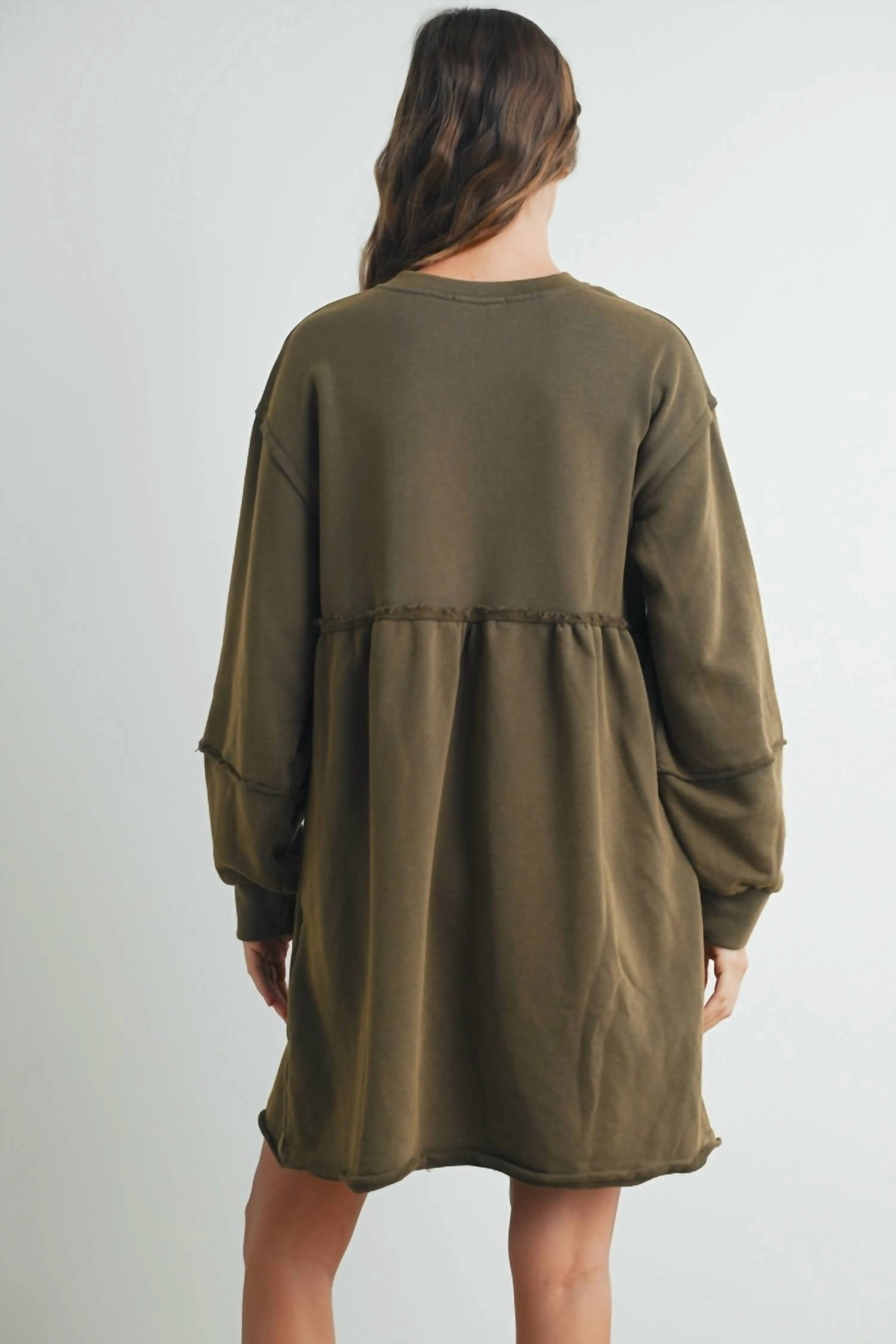 Fall Full Sleeve Winter Mini Dress In Olive