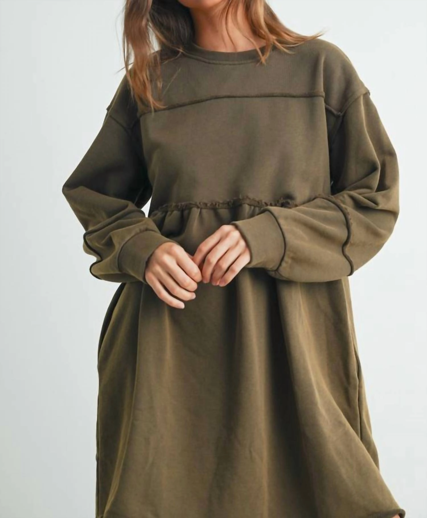Fall Full Sleeve Winter Mini Dress In Olive