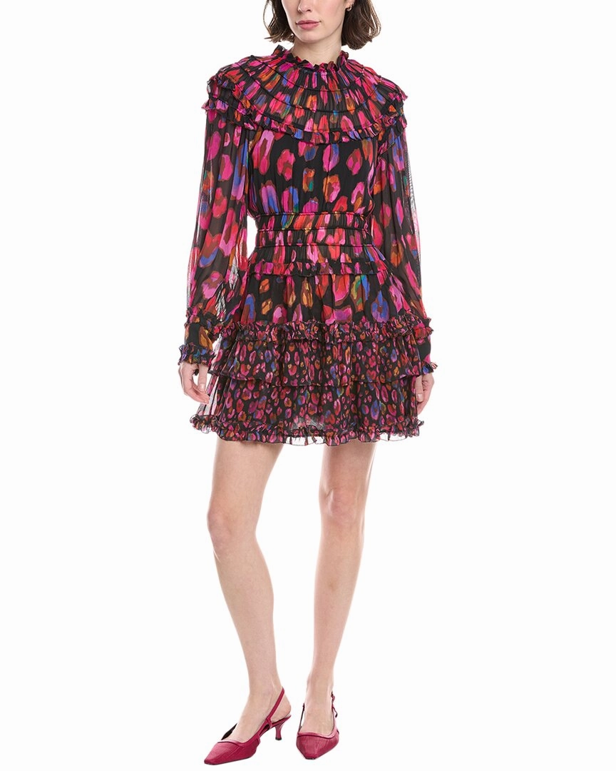 FARM Rio Iridescent Leopards Ruffled Mini Dress