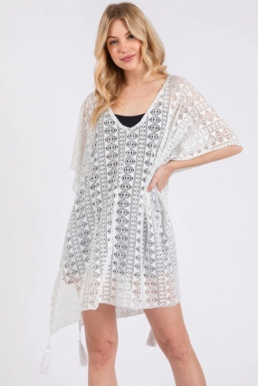 FASHNZFAB Crochet Lace Tassel Cover Up Swim Womens - halter swimsuits