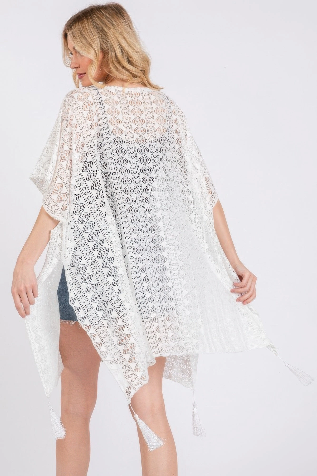 FASHNZFAB Crochet Lace Tassel Cover Up