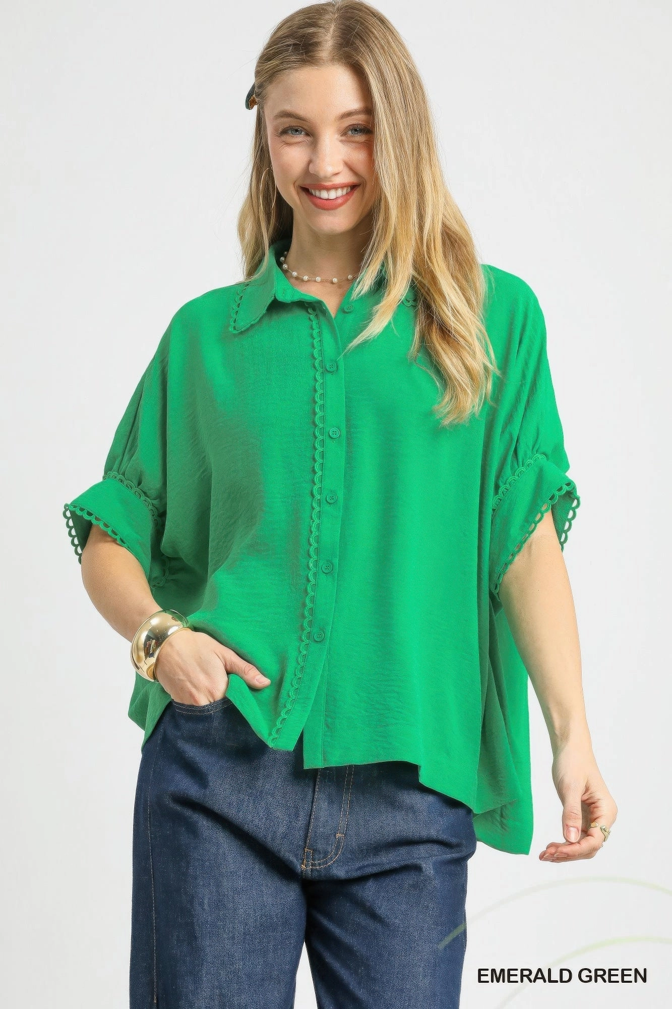 FASHNZFAB Fresh Flair Scallop Trim Blouse