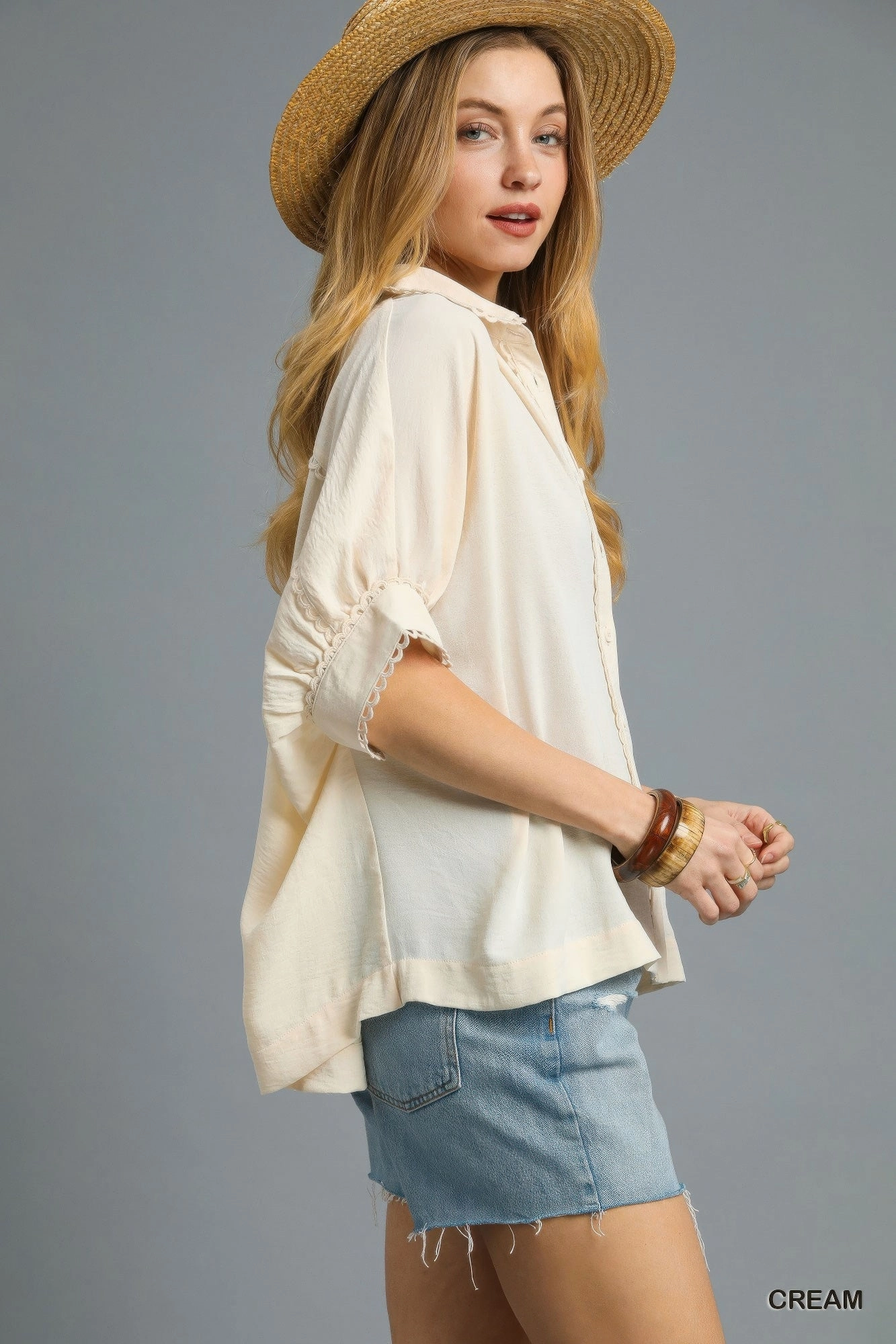 FASHNZFAB Fresh Flair Scallop Trim Blouse