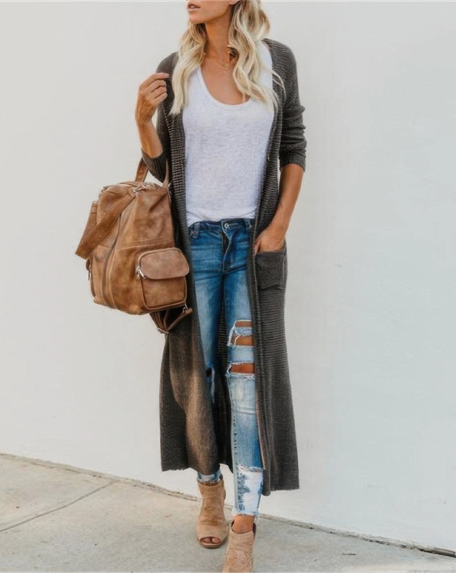 FASHNZFAB Solid Button Down Front Pocket Knitted Cardigan