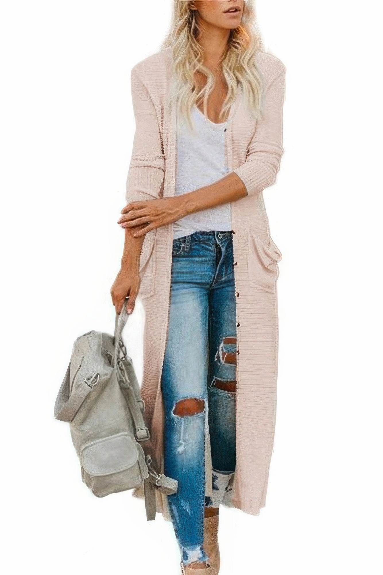 FASHNZFAB Solid Button Down Front Pocket Knitted Cardigan