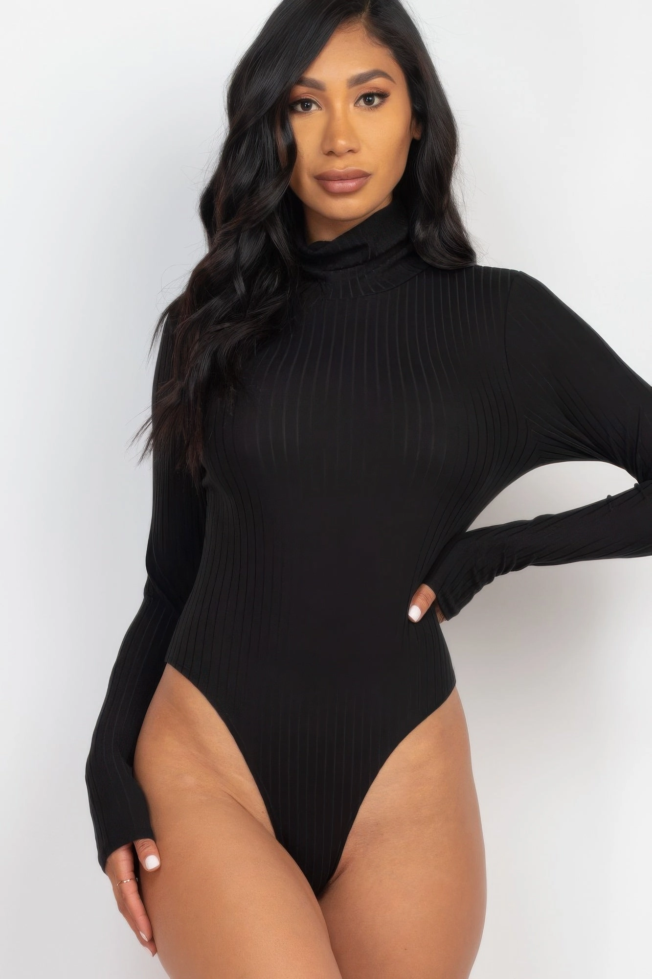 FASHNZFAB Women's Ribbed Turtle Neck Long Sleeve Bodysuit