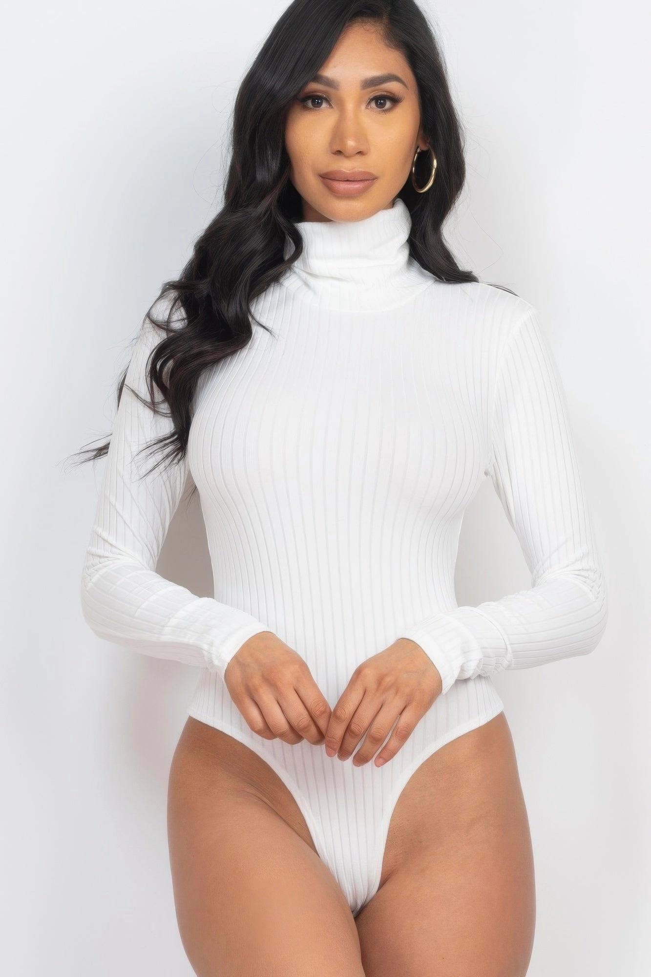 FASHNZFAB Women's Ribbed Turtle Neck Long Sleeve Bodysuit