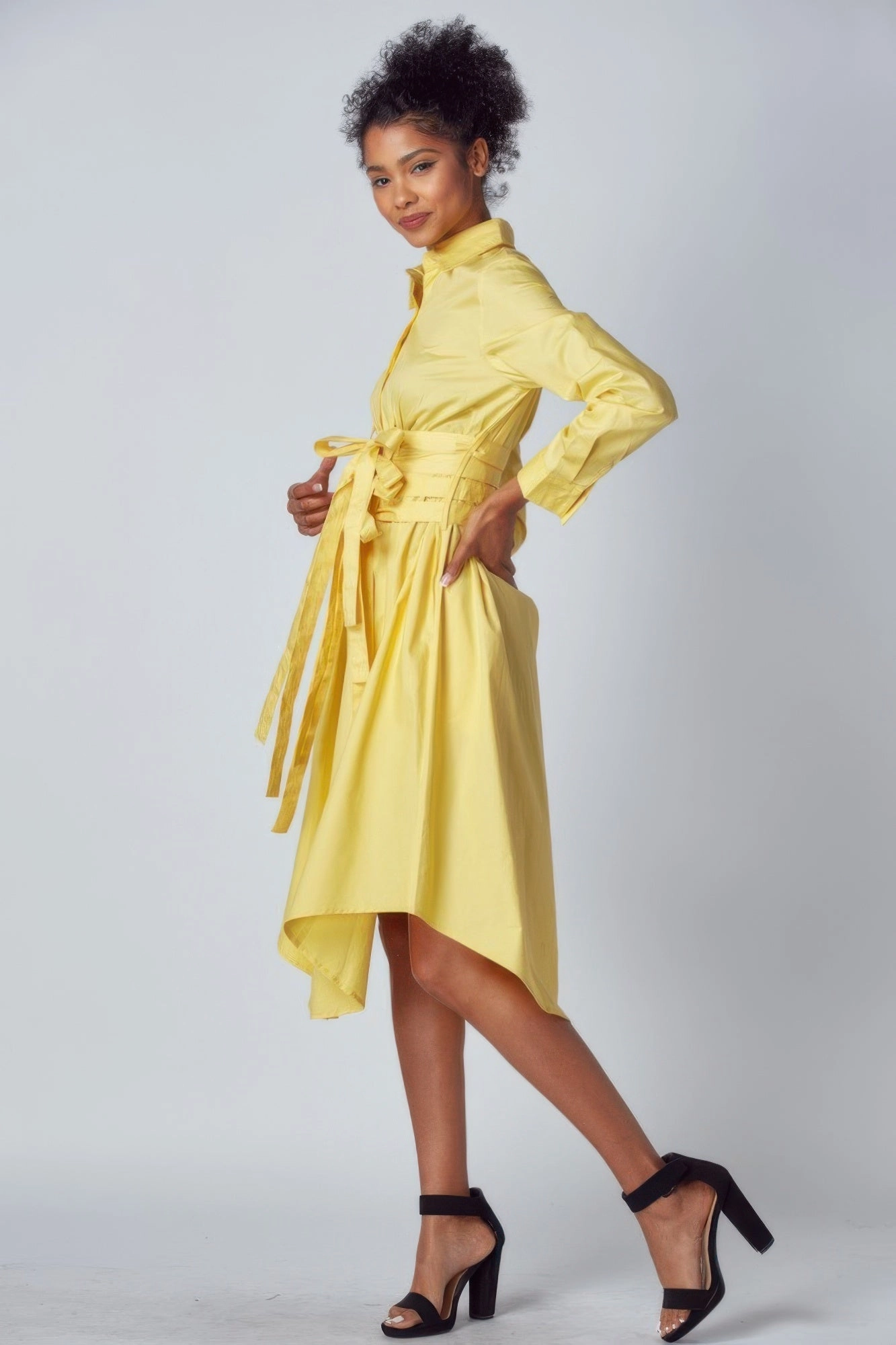 FASHNZFAB Women's Shirt Dress With Tie Up Belt Detail
