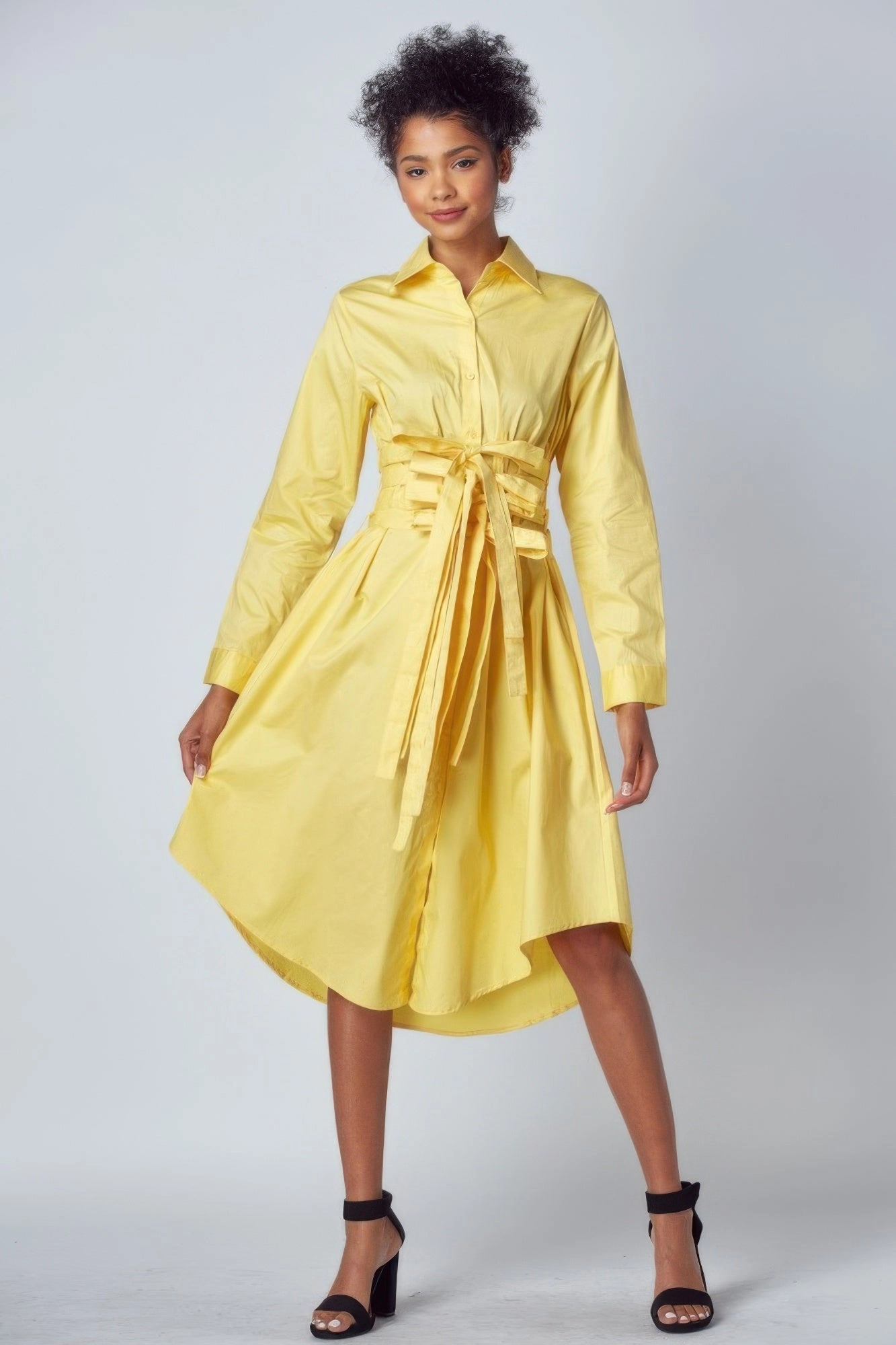FASHNZFAB Women's Shirt Dress With Tie Up Belt Detail