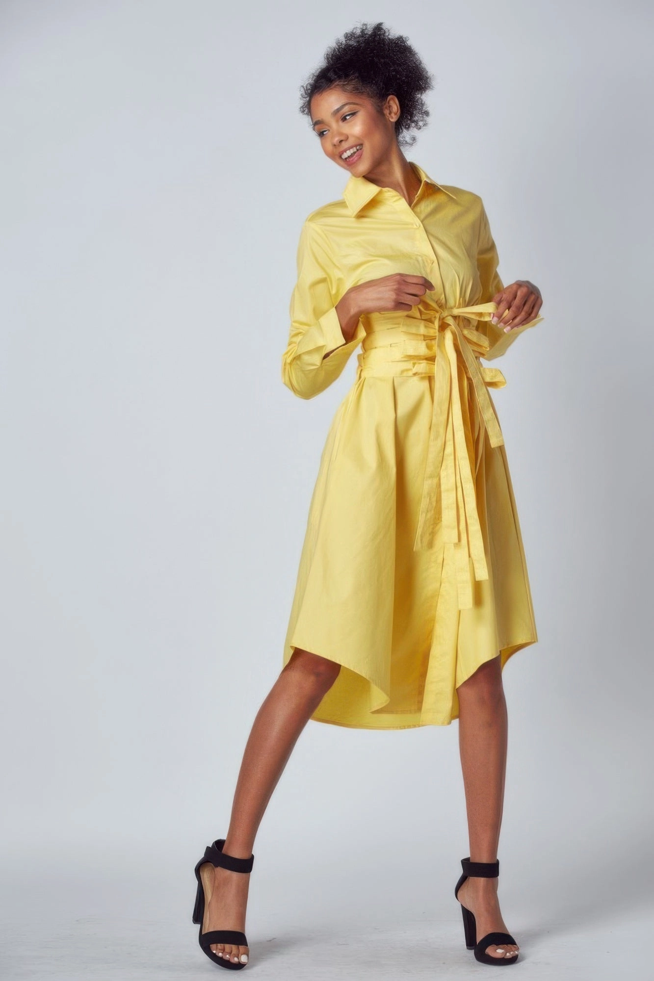 FASHNZFAB Women's Shirt Dress With Tie Up Belt Detail