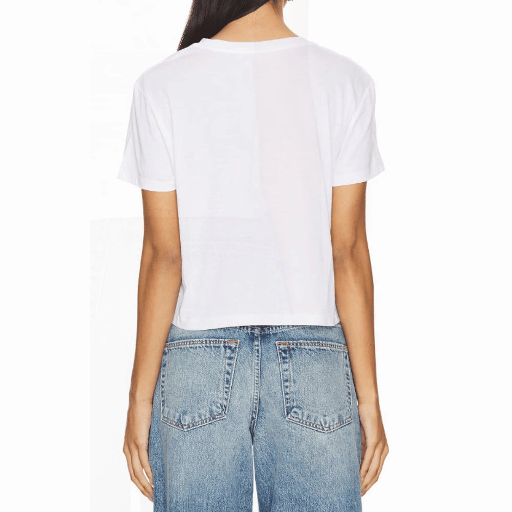 Favorite Daughter Cropped Collegiate Tee, White w/Juniper